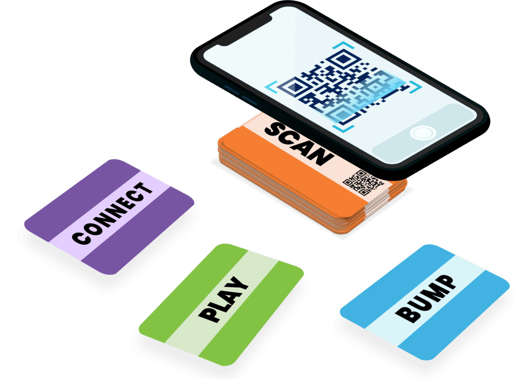 Mobile phone scanning QR code on playing cards